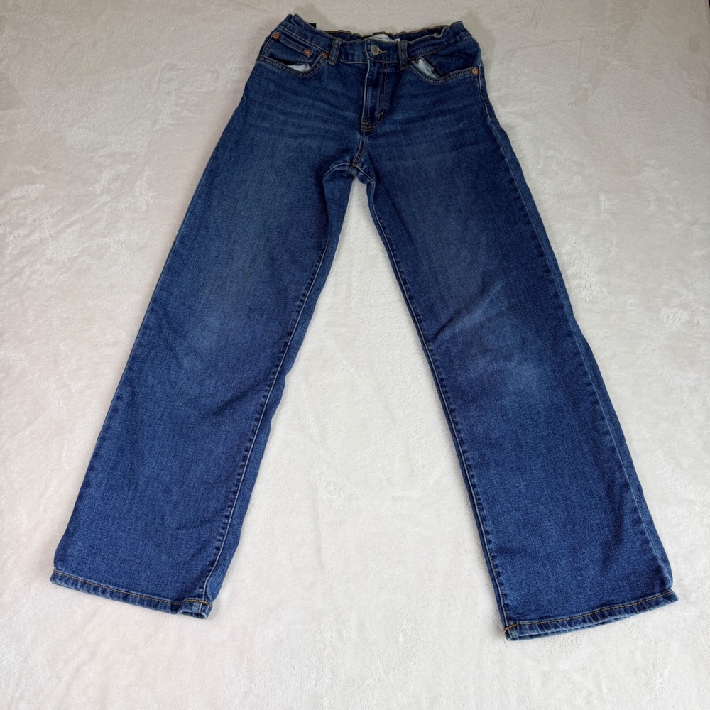Levis Girls Wide Leg Jeans Size 14 Medium Wash Blue Adjustable Waist Denim